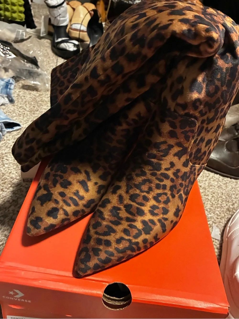 H&M Leopard Print Pointed Toe Knee-High Women's Boots - Brown